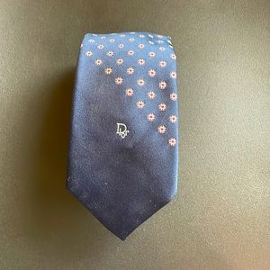 Dior Men Tie Fun Patterns Dark Navy Blue Dior Logo